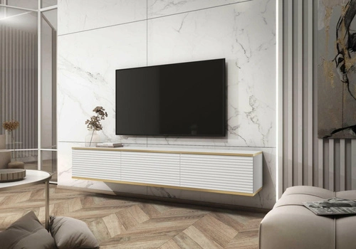 Závěsná TV skříňka Hollar 175 cm bílá frézovaná moderní do obýváku