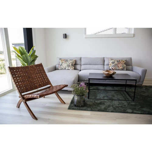 Křeslo Perugia přírodní kůže hnědé dřevo pletené boho do obýváku a pracovny Intesi