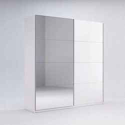 Posuvná šatní skříň Flory s zrcadlem bílý lesk moderní do ložnice 150 cm