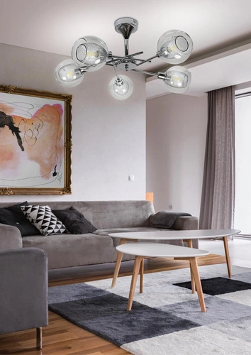 Závěsné svítidlo Ozzo skleněné chromované 5bodové do obýváku moderní nastavitelné