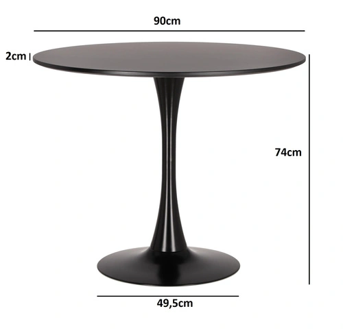 Kulatý jídelní stůl 90 cm Simplet Skinny Black černý moderní na jedné noze do jídelny a kuchyně