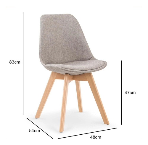 Čalouněná jídelní židle Dimi světle šedá skandinávská s dřevěnými nohami Intesi