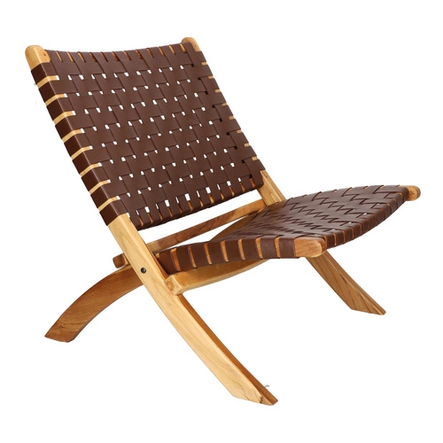 Křeslo Perugia přírodní kůže hnědé dřevo pletené boho do obýváku a pracovny Intesi