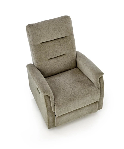 Relaxační křeslo Tiala rozkládací do obýváku s podnožkou a USB olivové moderní