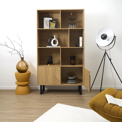 Knihovna Calypso přírodní loftová se skříňkou a policemi do obýváku Intesi 180x100 cm