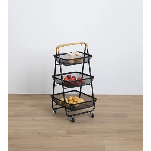 Mayaj kovový třípatrový pojízdný regál na kolečkách do kuchyně a koupelny černý 5five