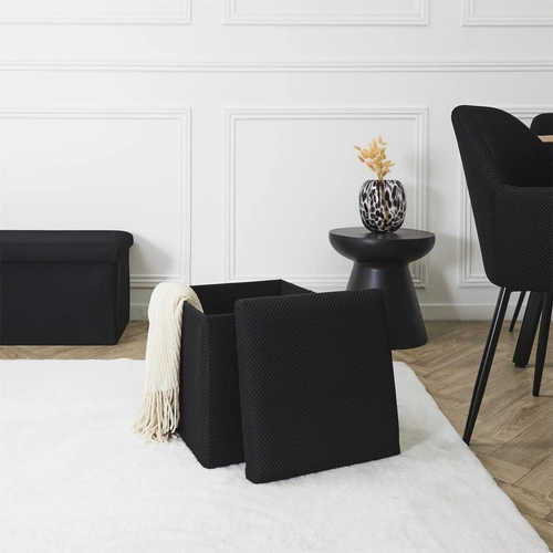 Skládací černý taburet se skrytým úložným prostorem Vels Atom čtvercový do předsíně a studentského pokoje Intesi