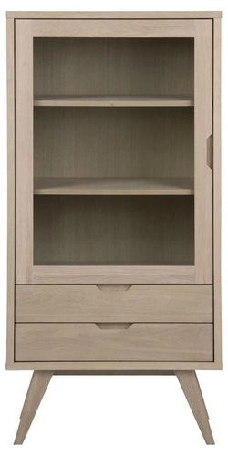 Komoda A-Line bělený dub moderní se zásuvkami a vitrínou na vysokých nohách do obýváku 72 cm Actona