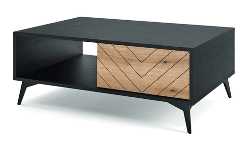 Konferenční stolek Fargo obdélníkový loftový se zásuvkou a policí do obýváku dub černý Intesi