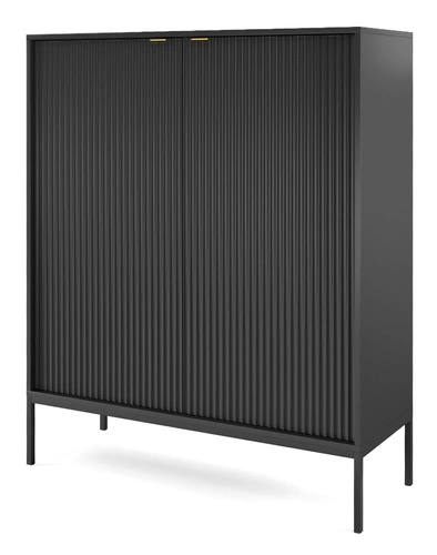Vysoká černá rýhovaná komoda na nožkách 104 cm moderní do obýváku Intesi