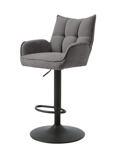 Moderní otočný barový taburet Merys s područkami, čalouněný, grafitový, do kuchyně