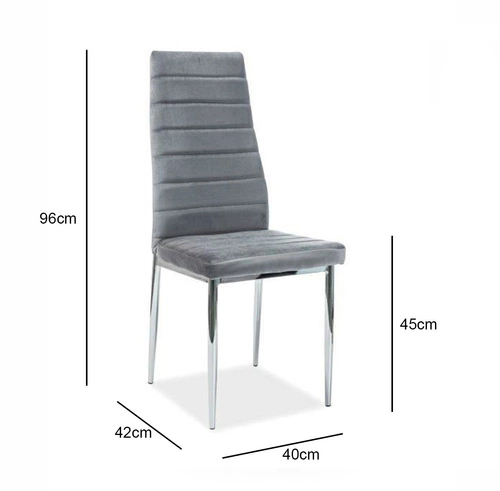 Čalouněná židle Luisa šedá do jídelny, moderní, sametová, na chromovaných nohách Intesi
