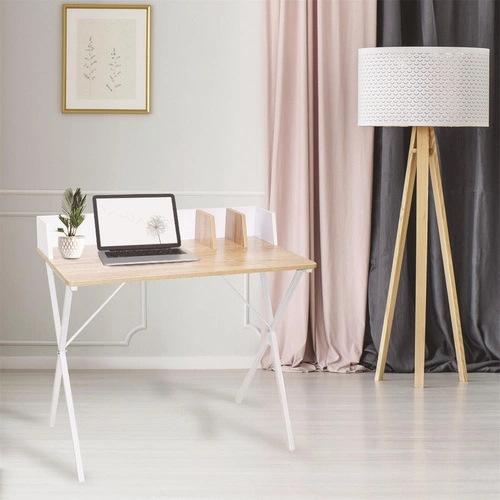 Psací stůl Brico bílý moderní s nástavcem, industriální, kompaktní Intesi 90x50 cm