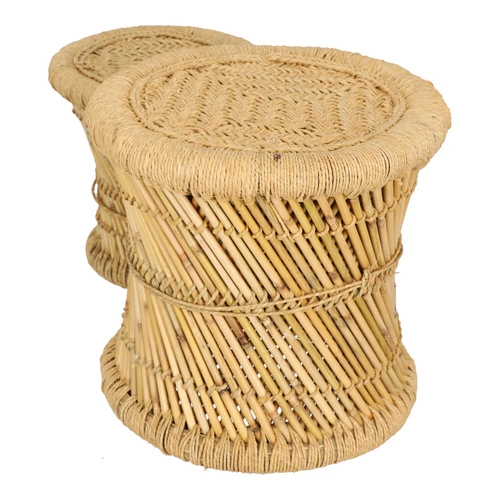 Sada 2 kulatých konferenčních stolků boho Corde z bambusu a konopí do obýváku Atmosphera