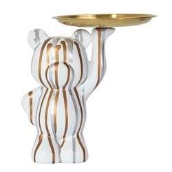 Dekorační figurka medvěd s tácem bílá Intesi moderní do obýváku nebo jako dárek