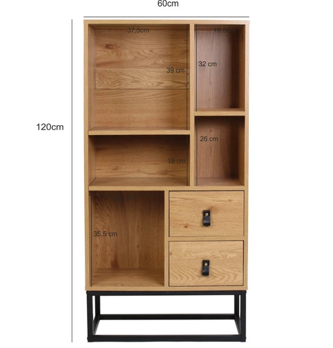 Knihovna se zásuvkami Abbott dub černý skandinávský do obýváku a kanceláře 120 cm