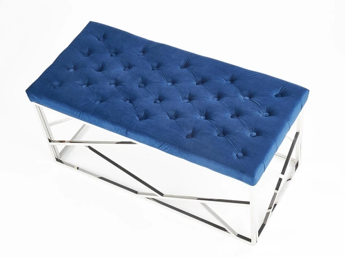 Čalouněná lavice Godiva modrý samet do předsíně glamour na stříbrných nohách