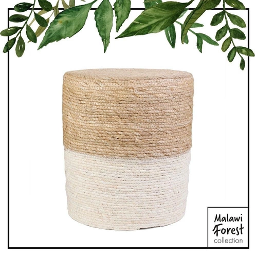 Puf Bolsa kulatý boho pletený přírodní a bílý do obýváku a ložnice Intesi 41 cm