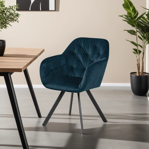 Čalouněná jídelní židle Lola VIC Actona sametová modrá s područkami glamour