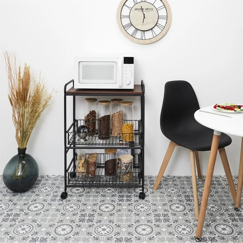 Dolie kovový barový vozík na kolečkách s policemi, moderní pojízdný stolek do obýváku