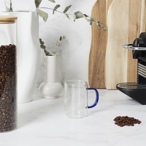 Sklenice s uchem Intesi Coloured modrá 300 ml minimalistická na kávu nebo čaj