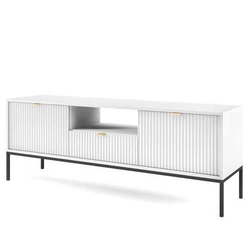 Bílá rýhovaná TV komoda Delicious glamour na vysokých nohách do obýváku 154 cm Intesi