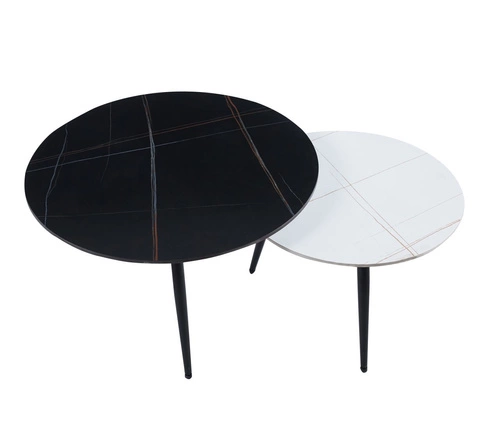 Sada 2 kulatých mramorových konferenčních stolků Tifa do obýváku moderní loft 80 a 60 cm