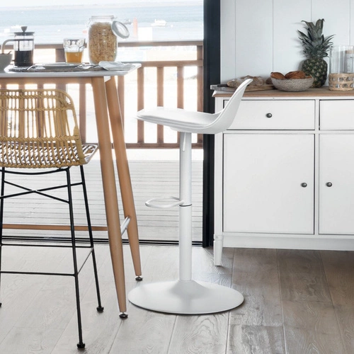 Barová židle Aiko bílá skandinávská s opěrkou, výškově nastavitelná, otočná do kuchyně Atmosphera