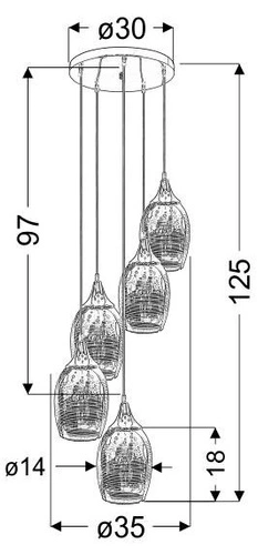 Závěsné svítidlo Marina chrom, 5bodové, skleněné, do obýváku a jídelny, výškově nastavitelné