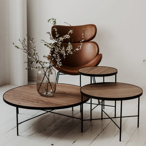 Kulatý konferenční stolek TRE 60 cm americký ořech skandinávský do obýváku NORDIFRA