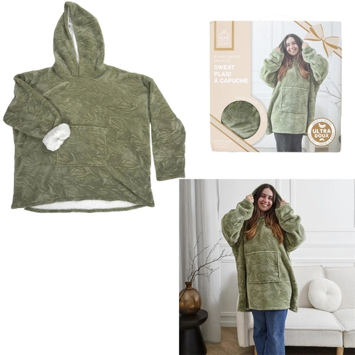 Zelená fleecová deka s kapucí Intesi Snuddie, teplá deka do obýváku