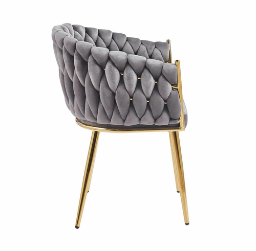 Čalouněná jídelní židle Malaya Velvet šedá s područkami na zlatých nohách Intesi