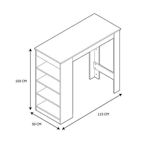 Barový stůl Blox přírodní s policemi do kuchyně a obýváku moderní obdélníkový 115 cm