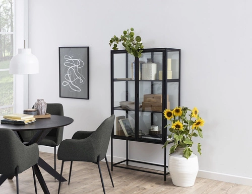 Jídelní kulatý stůl Duncan černý moderní dubová dýha na jedné noze Actona 105 cm