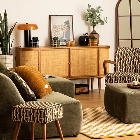 Čalouněný taburet Chiara Atmosphera hnědý retro do obýváku nebo předsíně 40 cm