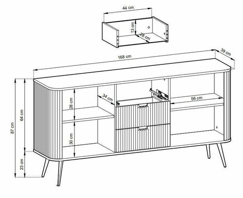 Komoda Seda černá se zásuvkami na zlatých nohách moderní glamour 168 cm do obýváku