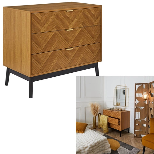 Komoda se zásuvkami Felix přírodní skandinávský vzor rybí kost na nožkách do obýváku Intesi