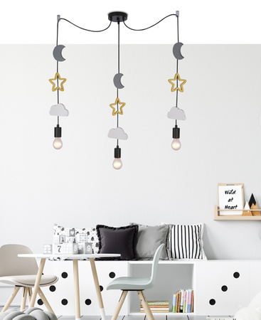 Trio ccc závěsná lampa černá 3x20W E27 iq kids bílá+zlatá+šedá