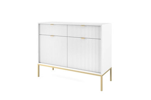 Vynikající velká komoda s drážkami na bílých/zlatých nohách