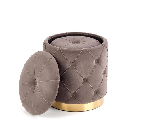 Sada 2 šedých kulatých taburetů Grena s úložným prostorem do obýváku moderní glamour