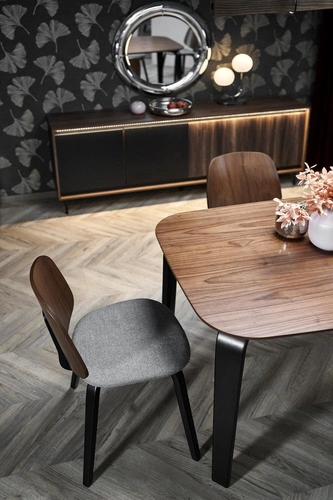 Jídelní stůl Filore ořech 160 cm moderní obdélníkový loftový s černými nohami