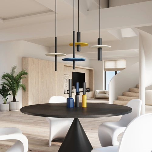 Závěsné svítidlo PELTA 1 moderní černé žluté do obýváku kuchyně nad stůl 30 cm