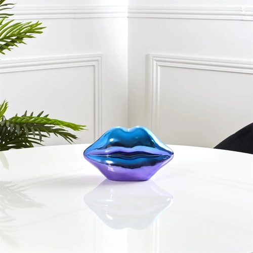 Dekorační figurka rty Intesi keramická duhově modrá do obýváku nebo jako dárek