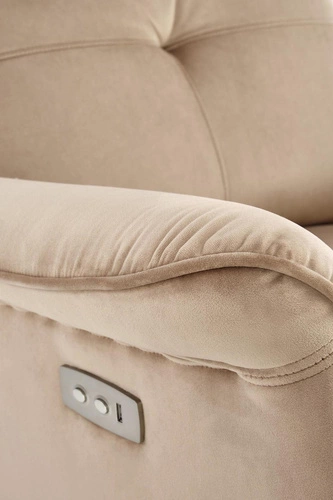 Rozkládací křeslo do obýváku Karlin sametové béžové s relaxační funkcí a USB Intesi