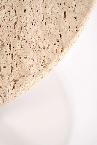 Kulatý konferenční stolek Epkos z bílého travertinu, moderní vysoký do obýváku 35 cm