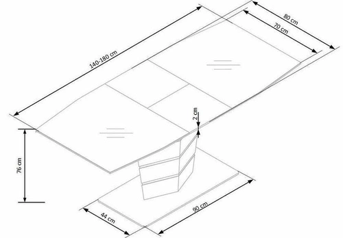 Rozkládací jídelní stůl Retos béžový matný se skleněnou deskou moderní na jedné noze 140-180 cm