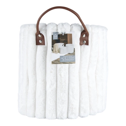 Sada 3 bílých dekoračních košů Furry Intesi z textilu na uložení