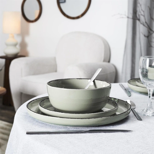 Moderní jídelní souprava Temp pro 4 osoby zelená keramická do jídelny