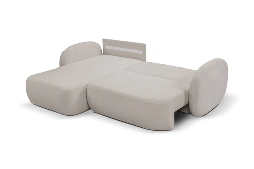 Rohová rozkládací sedačka levá Salby světle šedá moderní do obýváku s úložným prostorem