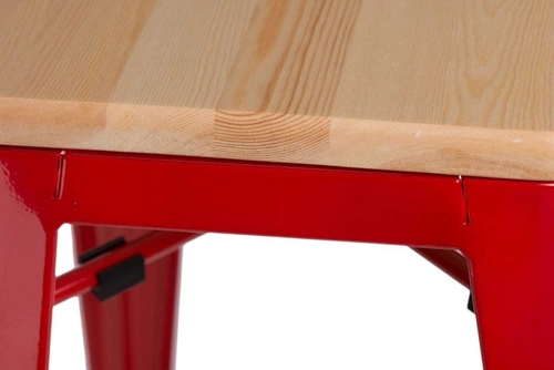 Barová židle Paris Wood 75 cm červená industriální kovová s dřevěným sedákem k kuchyňskému ostrůvku